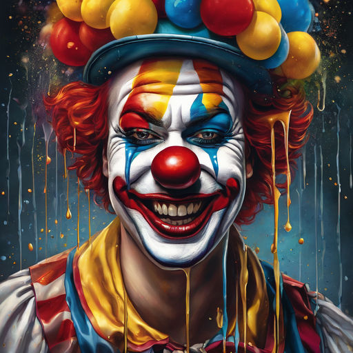 A clown with melting makeup smiling weakly by Ace - Playground