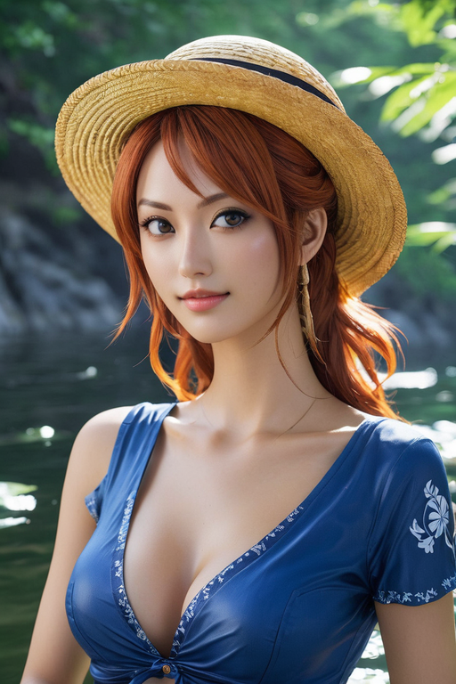 Create a Photorealistic half body image of Nami from the Ani... by Rico ...