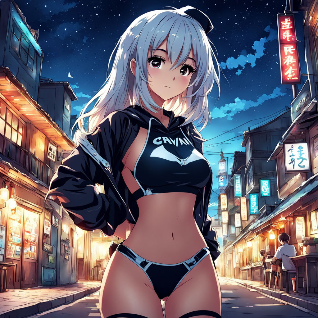 Cute anime girl have fun 🥵 with bra