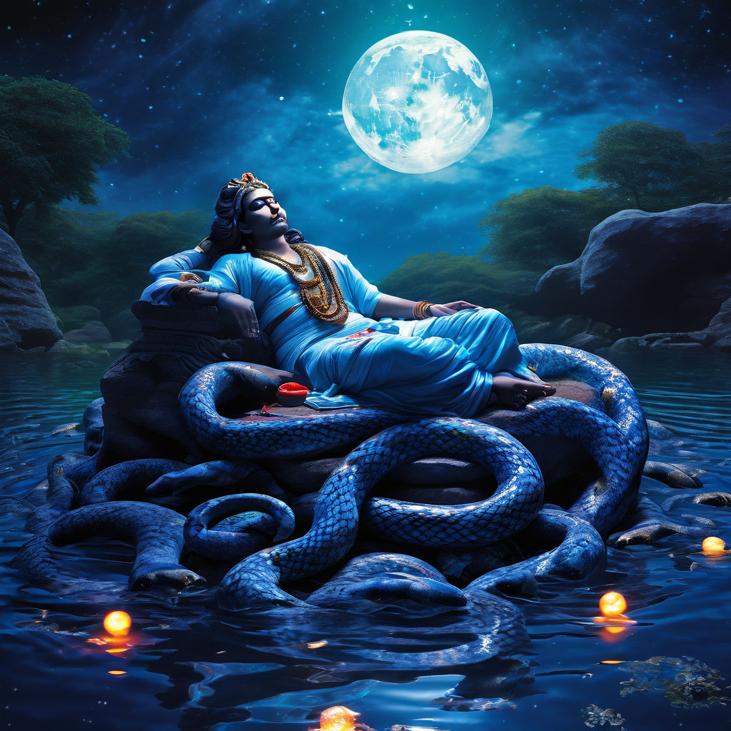 Lord Vishnu sleep on the snakes in solar system water by pankaj sharma ...