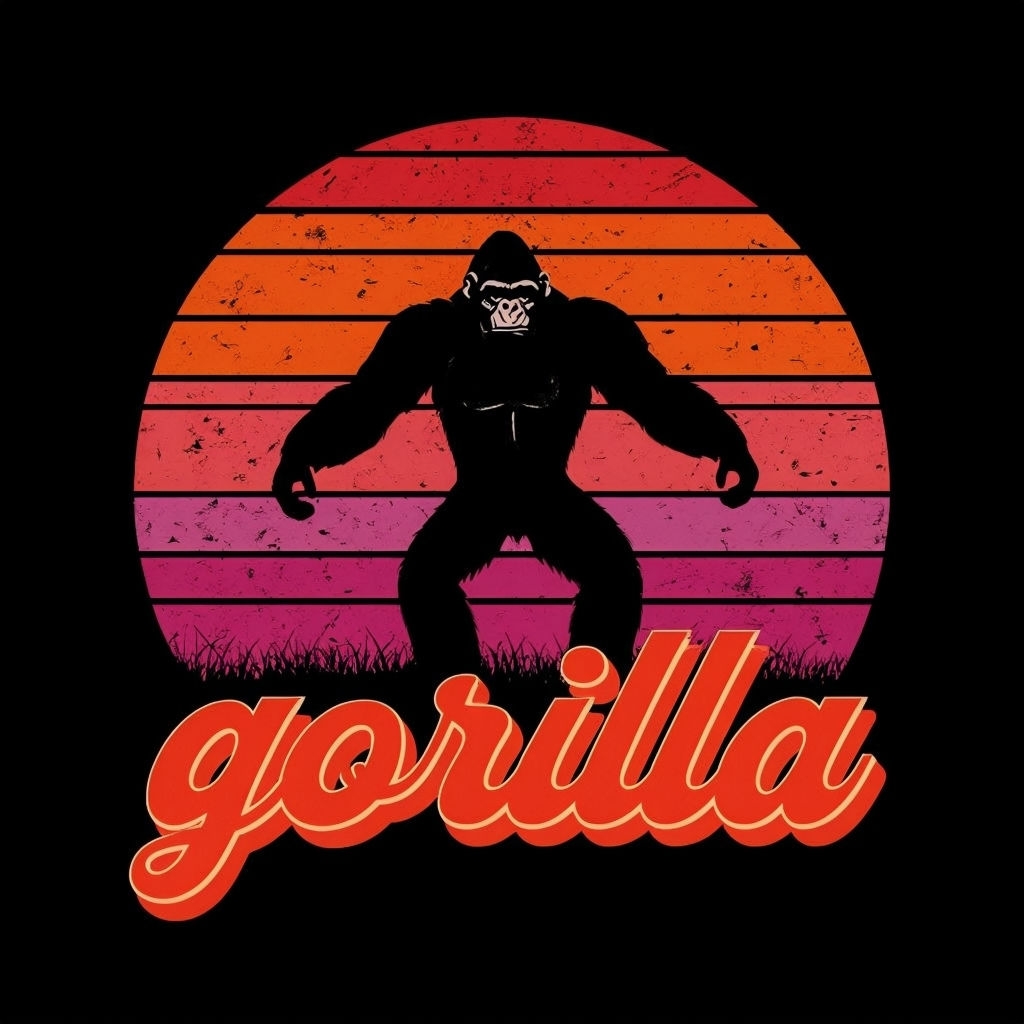 Vintage Sunset Gorilla Silhouette Graphic T-Shirt