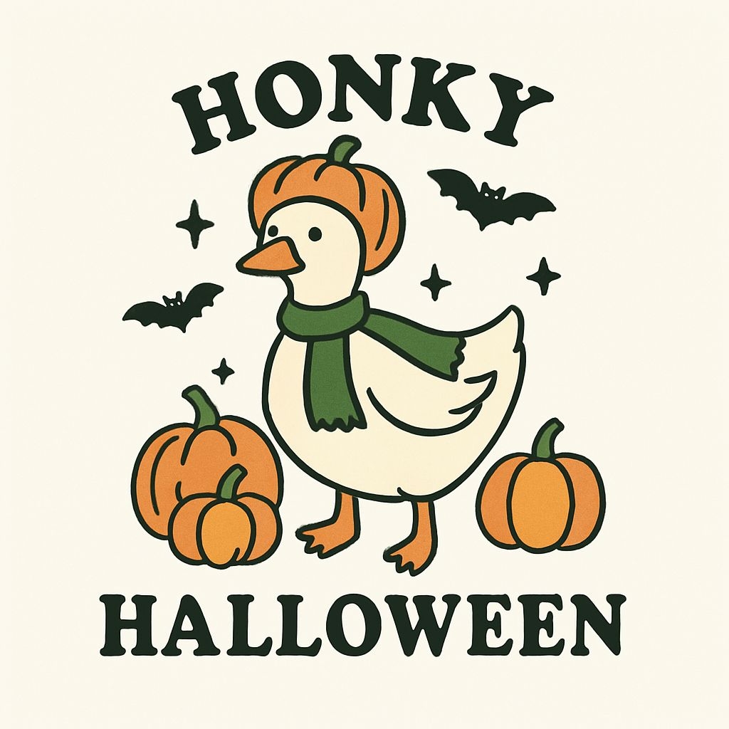 Whimsical Halloween Duck with Pumpkin Hat and Bats Sticker