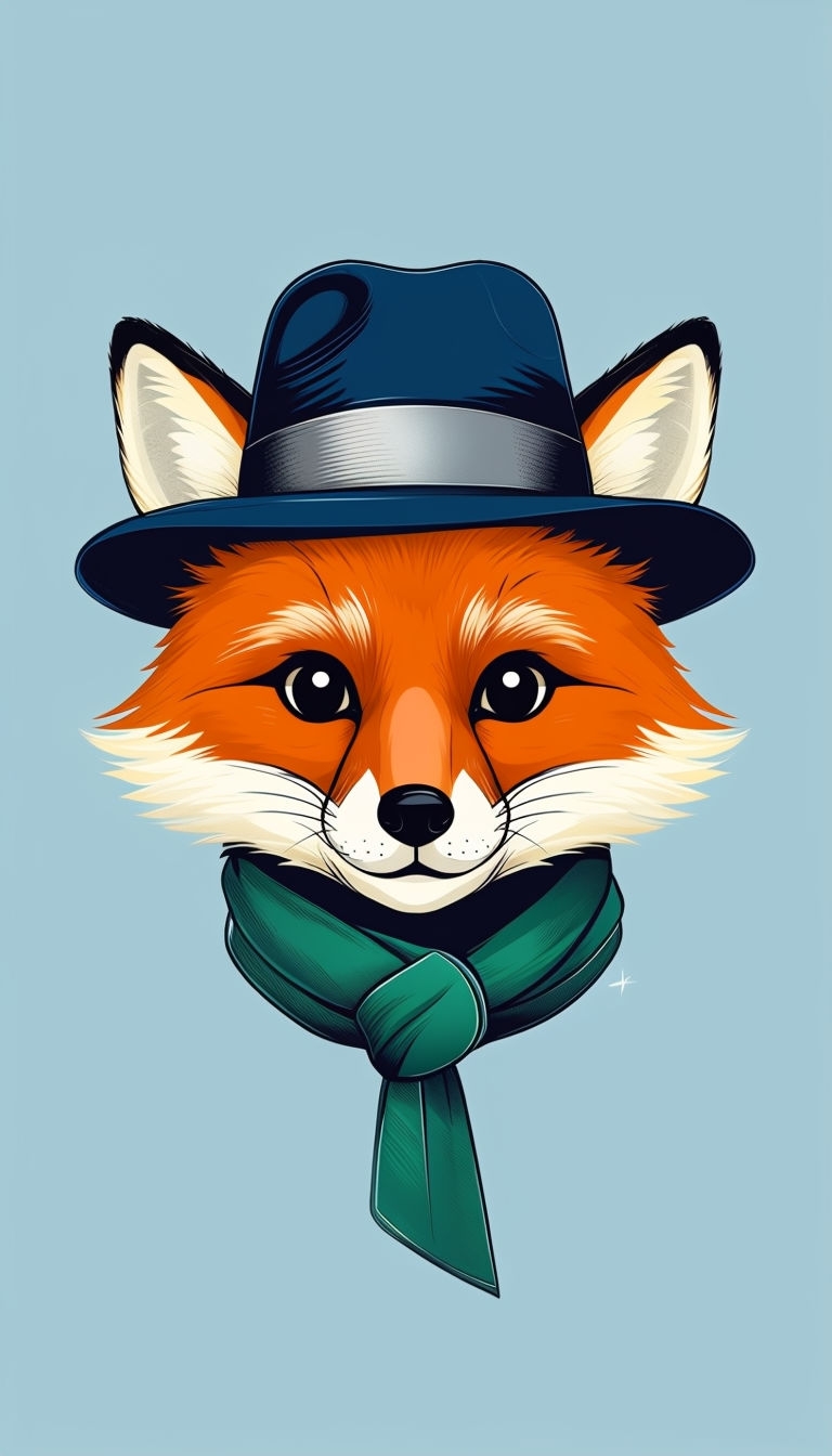 Charming Anthropomorphic Fox Illustration on Light Blue Phone Case Cover