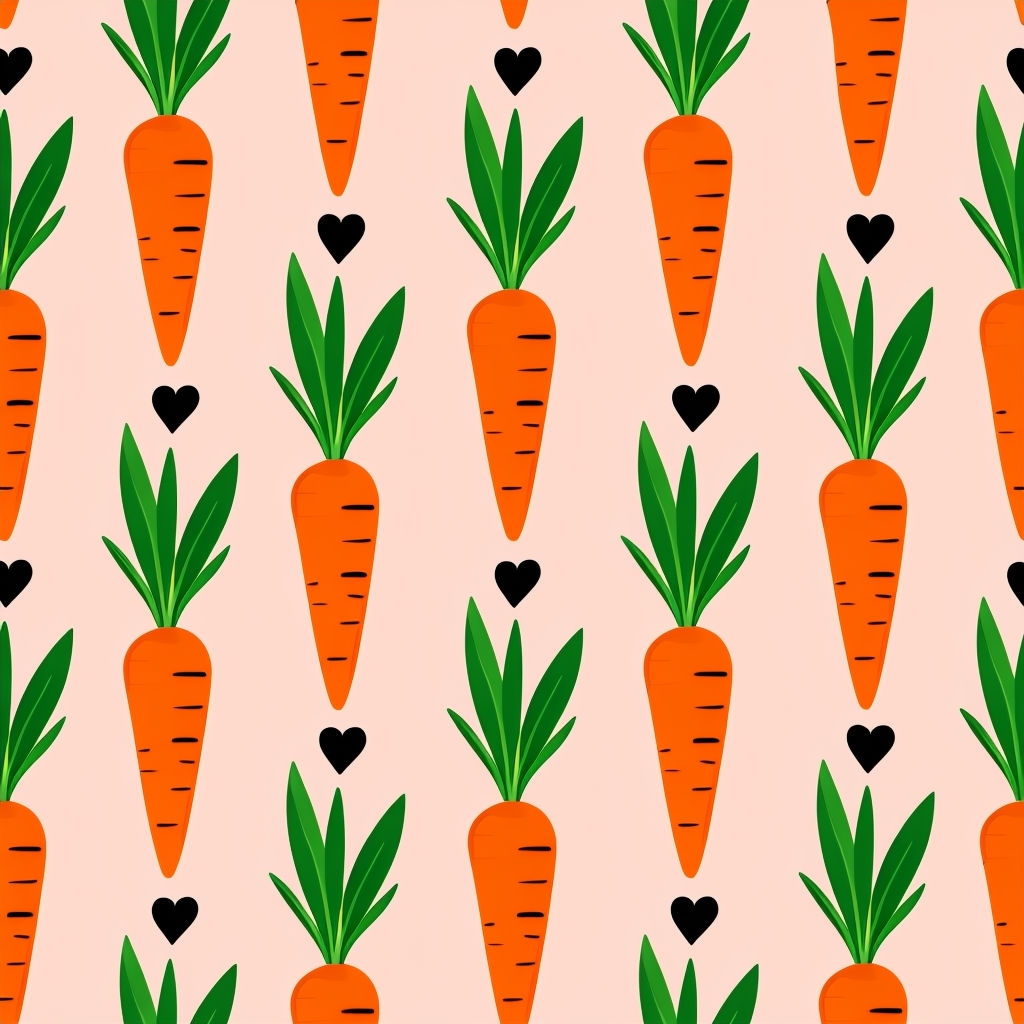 Whimsical Carrots and Hearts Seamless Pattern Design