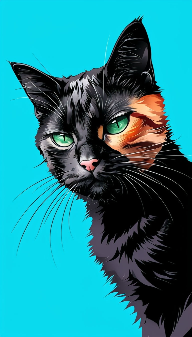 Expressive Modern Anime Cat Illustration with Vibrant Background Mobile Wallpaper