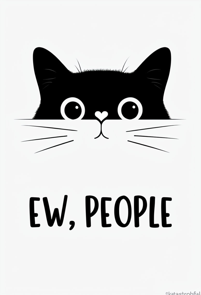 Playful Black Cat with 'EW, PEOPLE' Text Mug