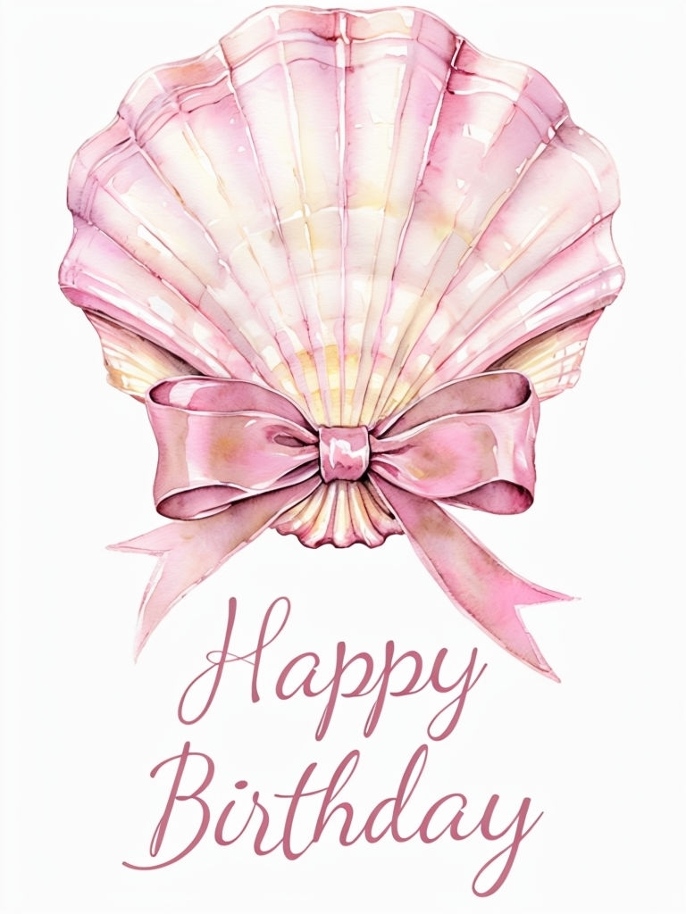 Elegant Watercolor Birthday Card with Scalloped Shell Design