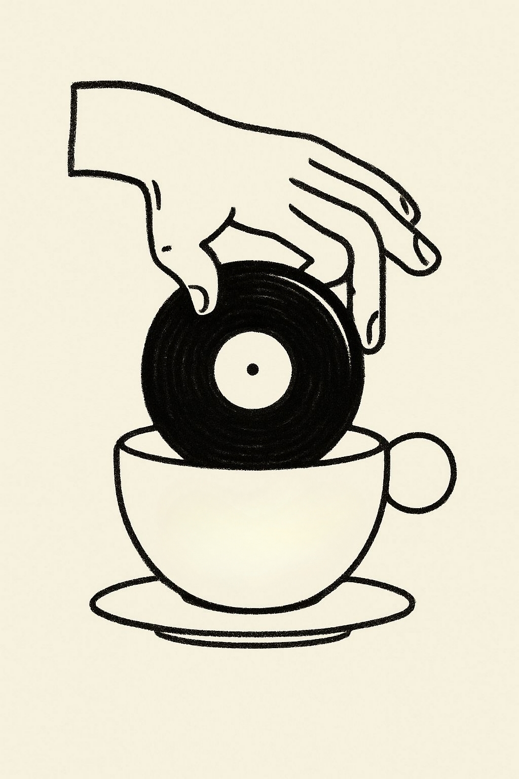 Minimalist Hand Holding Vinyl Record Above Coffee Cup T-Shirt