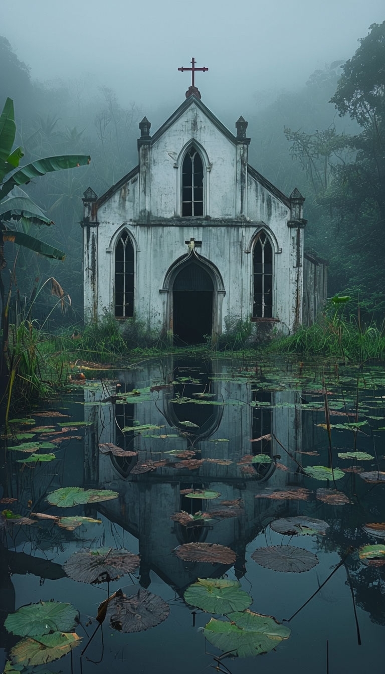 Eerie Abandoned Church in Amazon Rainforest Mobile Wallpaper