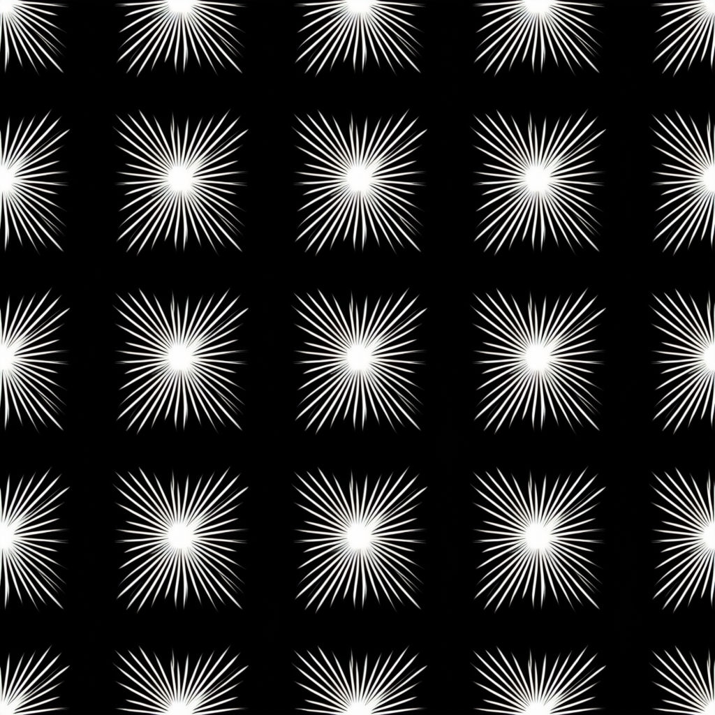 White Starburst Geometric Pattern on Black Background Seamless Pattern