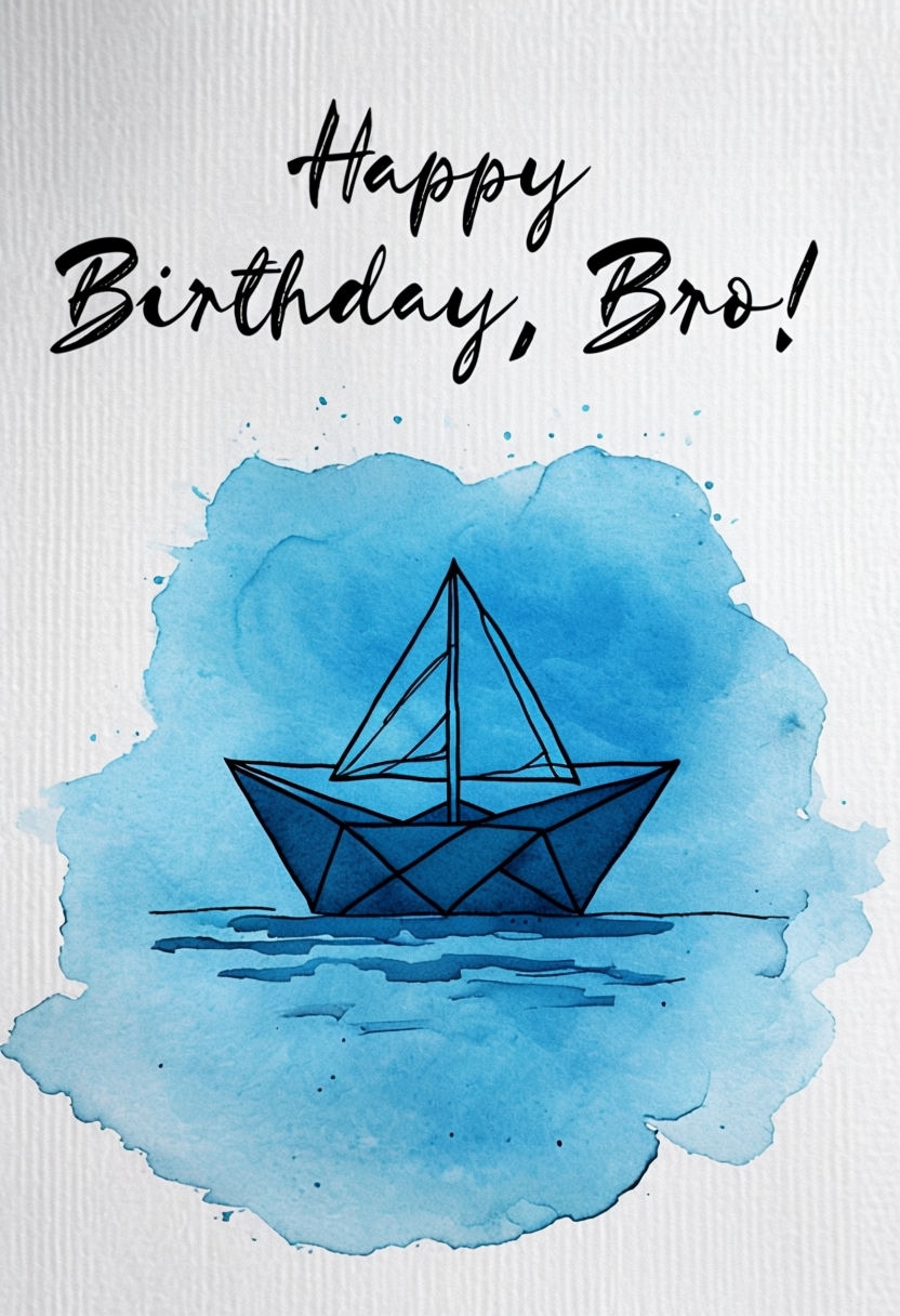 Minimalist Hand-Drawn Birthday Card with Paper Boat Design Cards & Invites