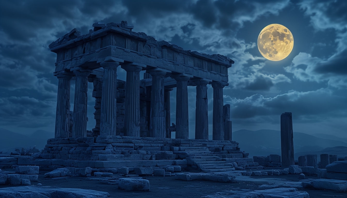 Mystical Ancient Temple Ruins Under Moonlit Sky Virtual Backgrounds