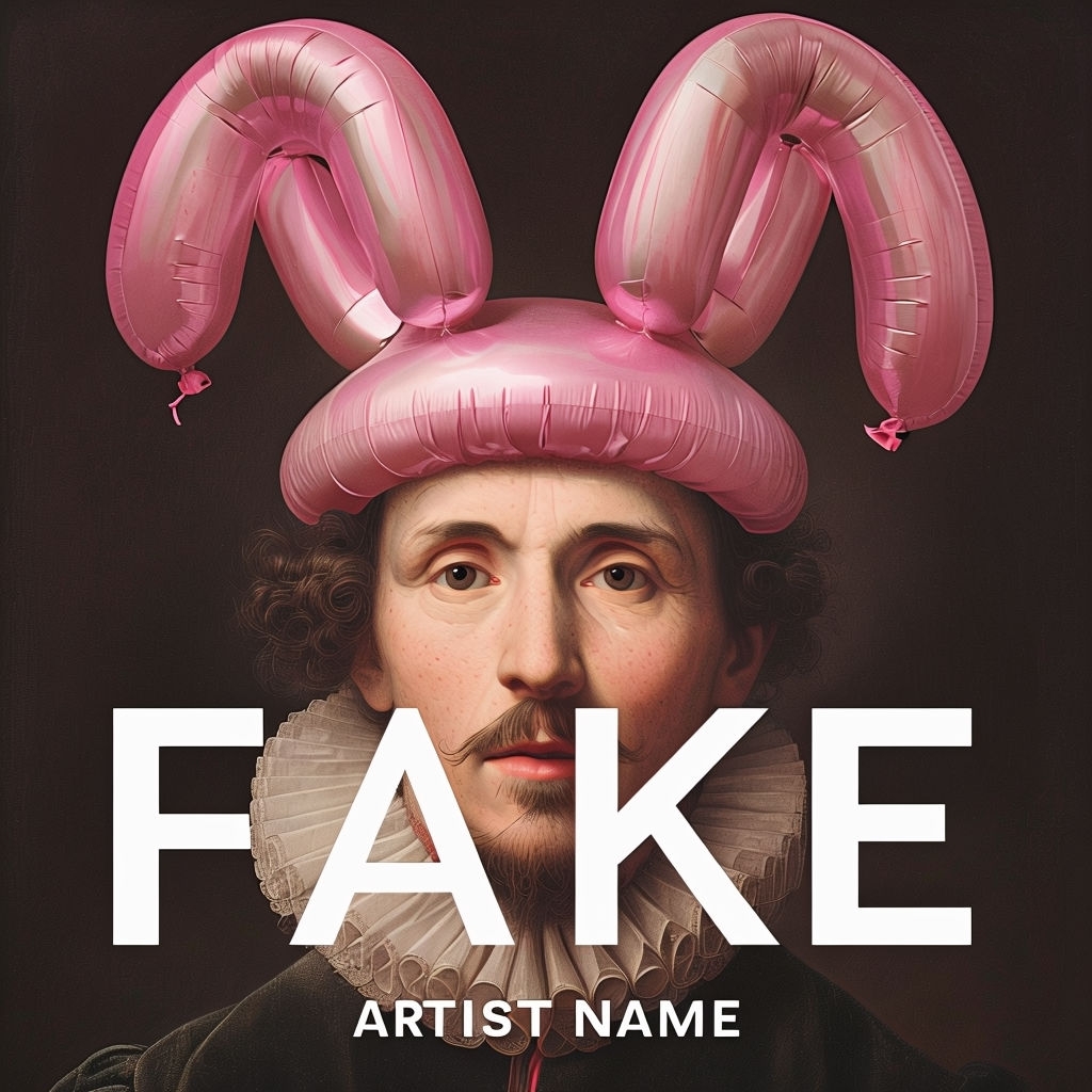 Surreal Historical Portrait with Balloon Hat and Humor Spotify Album Cover