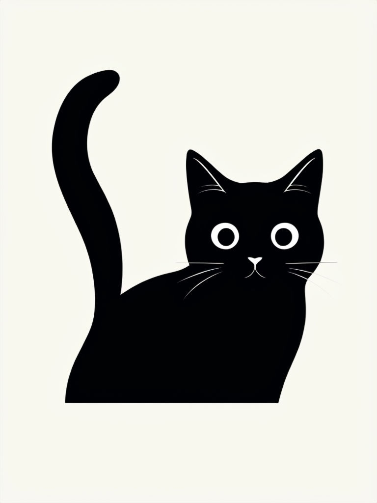 Minimalist Black Cat Illustration on Cream Background Sticker