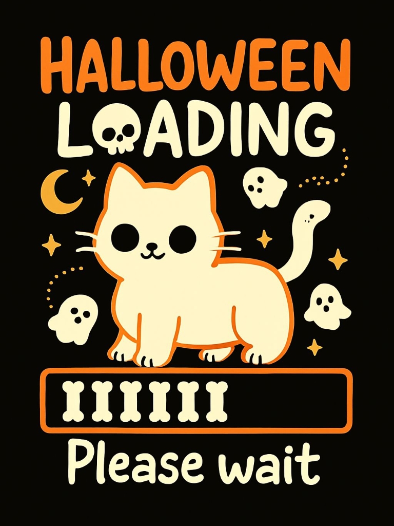 Cute Halloween Cat with Ghosts and Moon T-Shirt