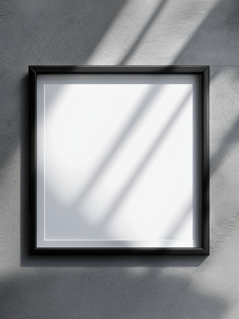 Minimalist Black Frame Mockup on Light Grey Concrete Surface Mockup