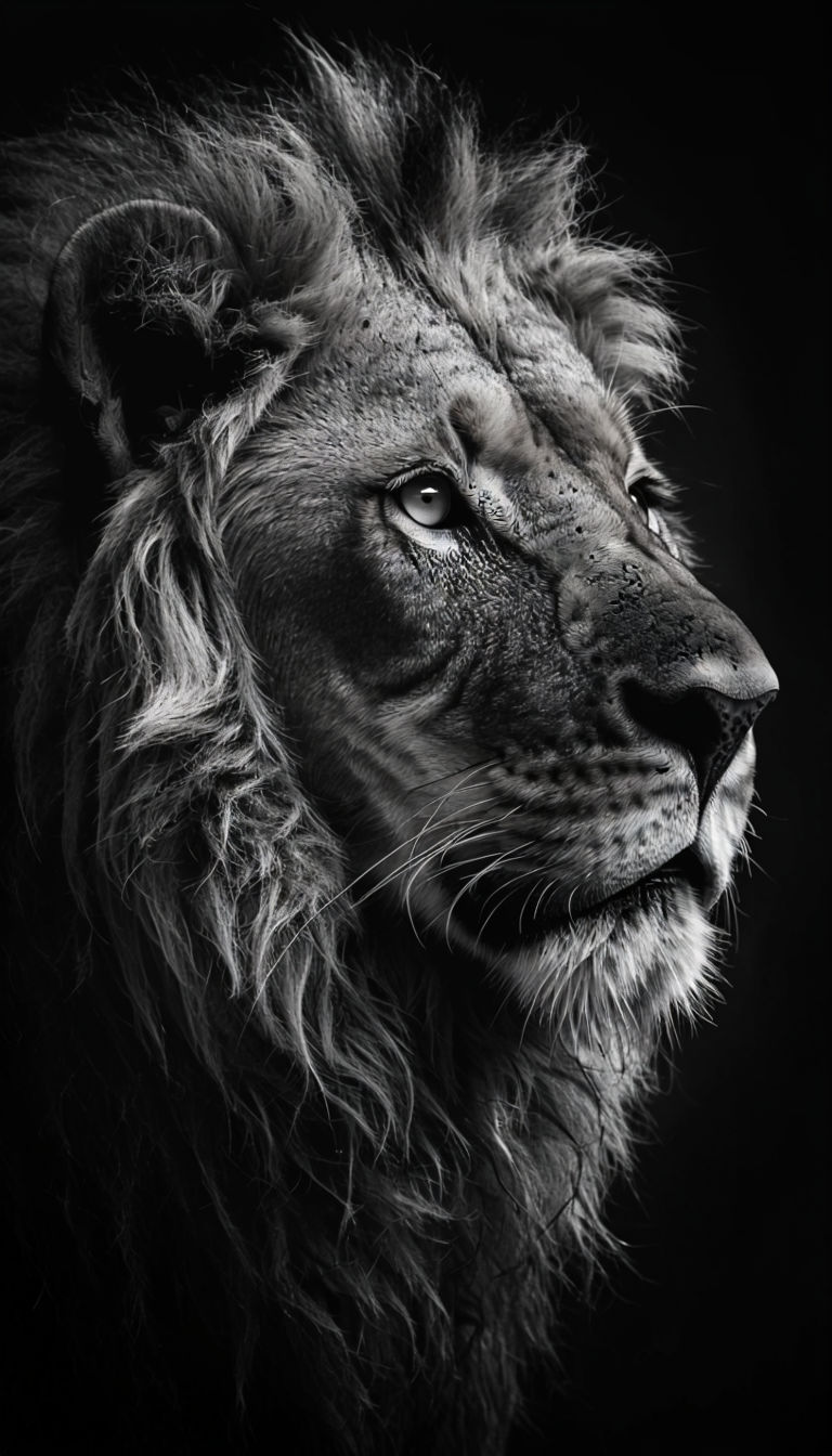 Majestic Black and White Lion Close-Up Photography Art