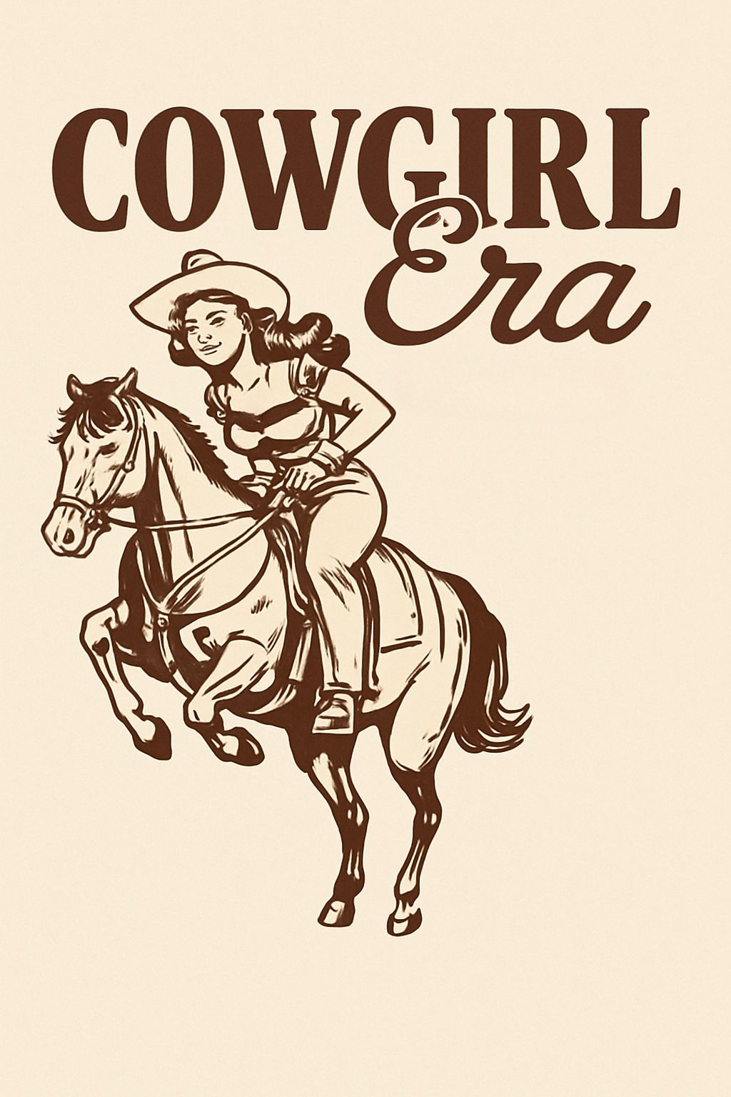 Vintage Cowgirl Riding Horse Graphic T-Shirt