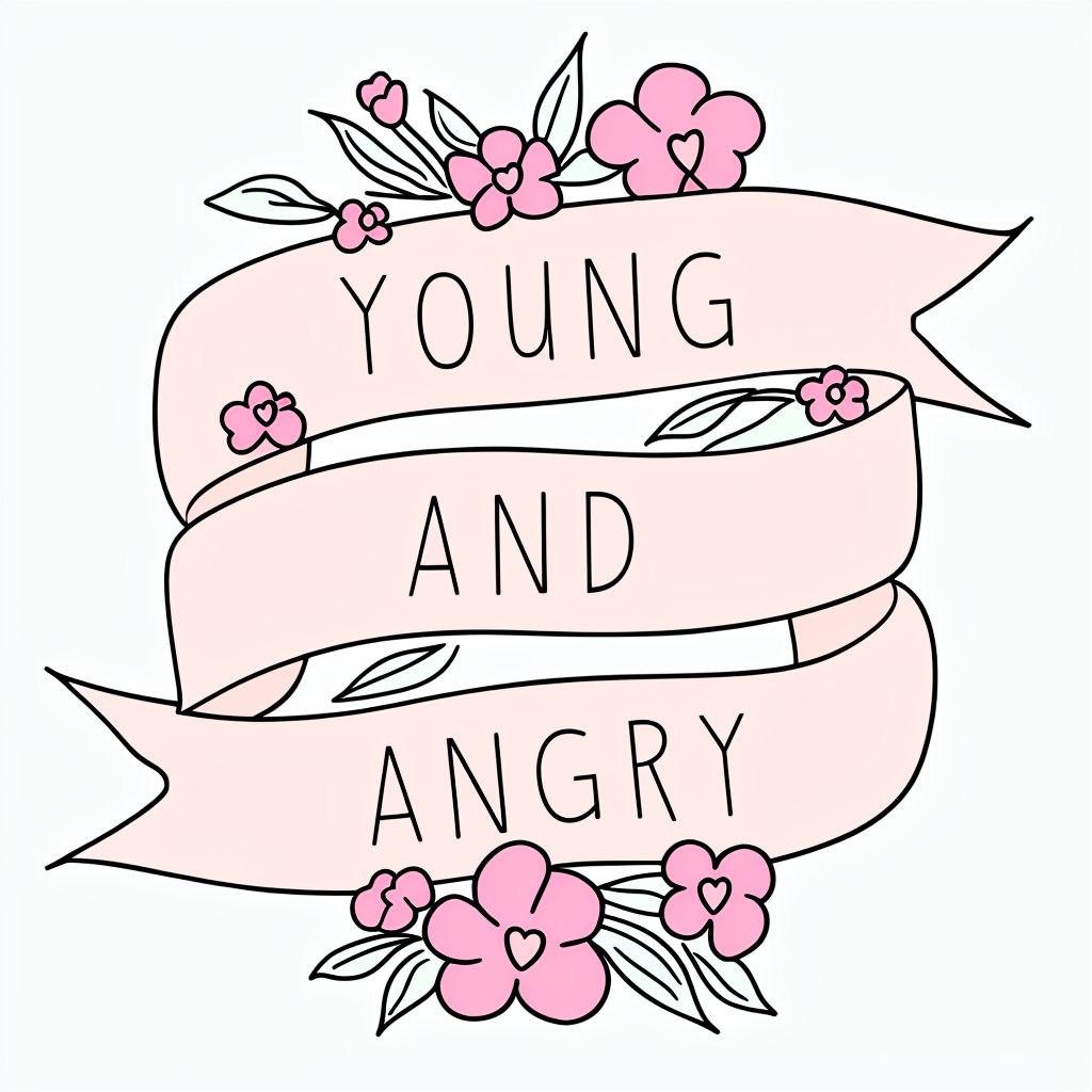 Playful Young and Angry Ribbon Banner with Floral Accents Sticker