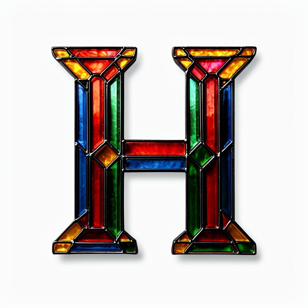 Vibrant Crystalline Letter H Stained Glass Monogram Design