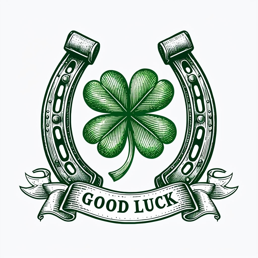 Vintage Green Four-Leaf Clover and Horseshoes Good Luck Mug