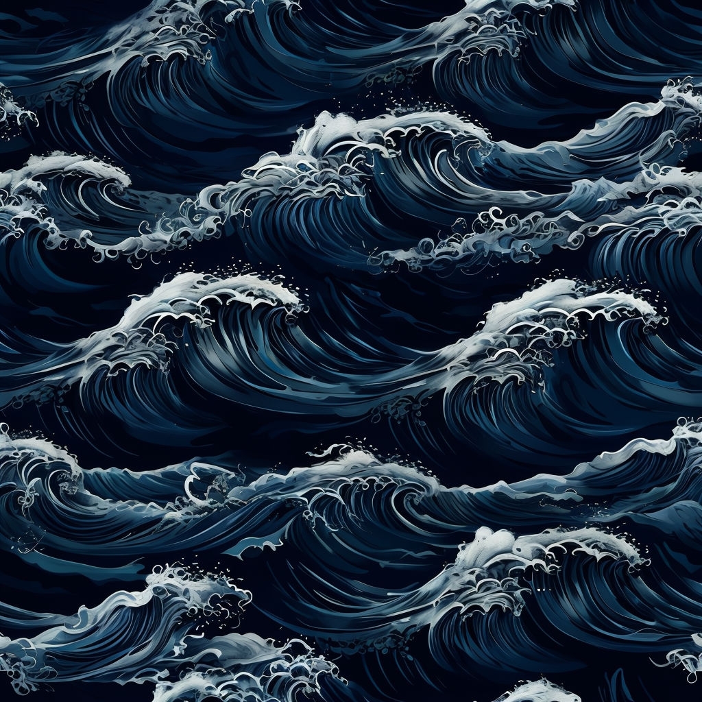 Dynamic Ocean Waves Seamless Pattern in Midnight Blue