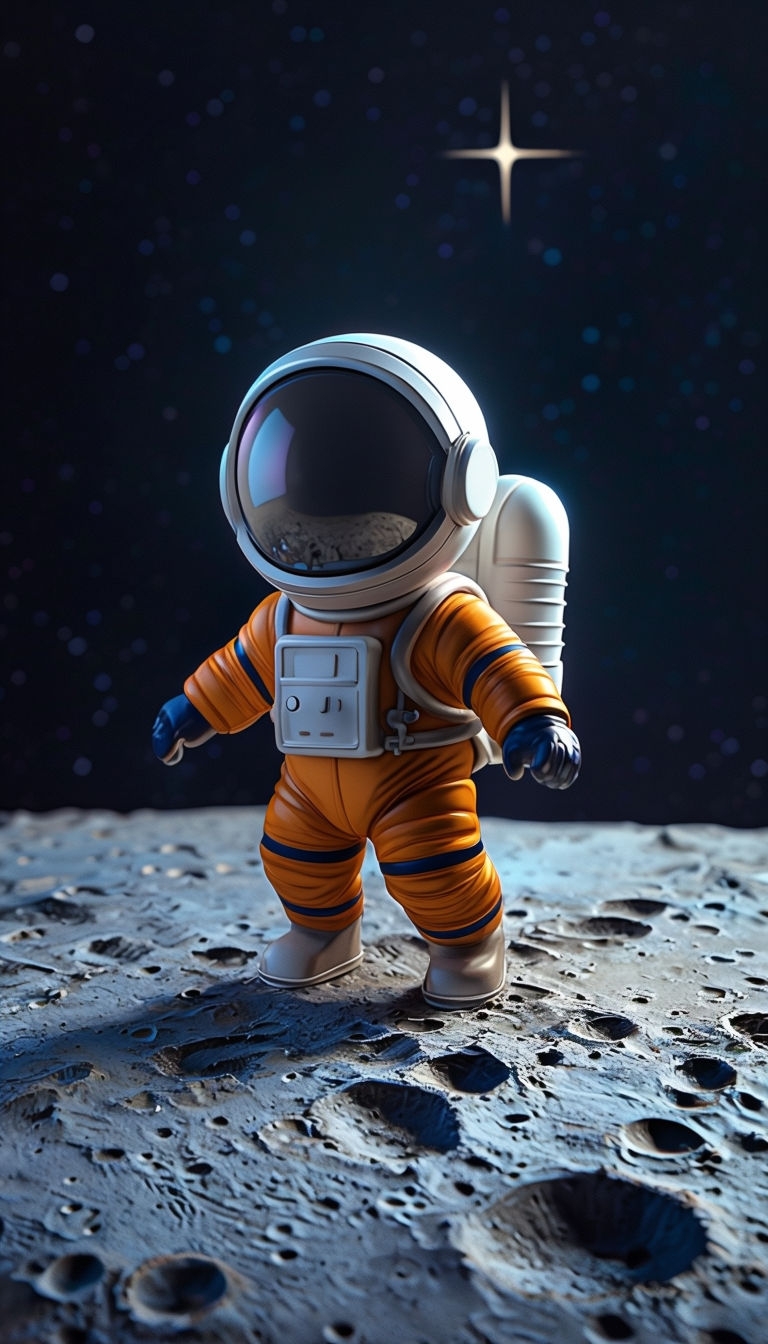 Whimsical 3D Astronaut Adventure on Moon Illustration Mobile Wallpaper