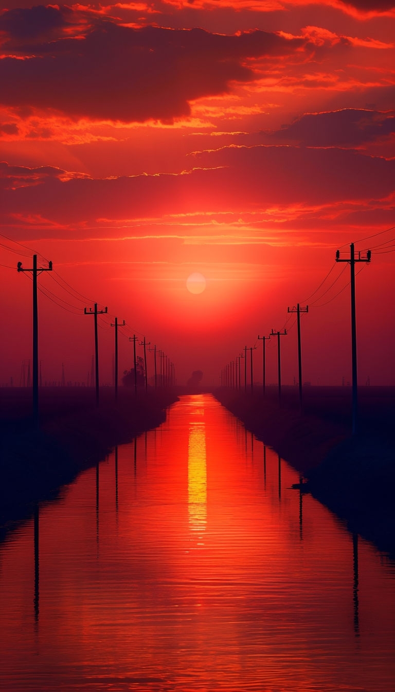 Serene Sunset Reflection Over Canal Landscape Mobile Wallpaper
