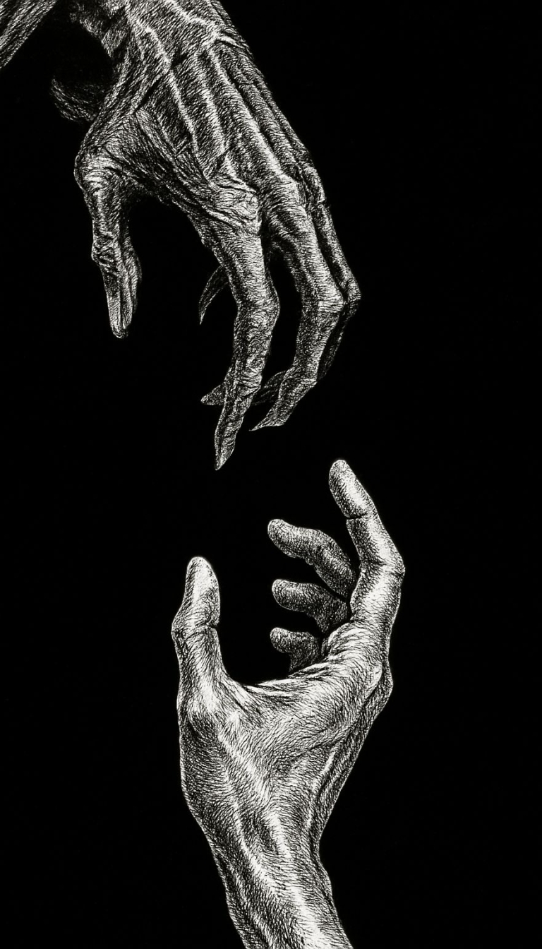 Emotionally Charged Black and White Hand Connection Art Mobile Wallpaper