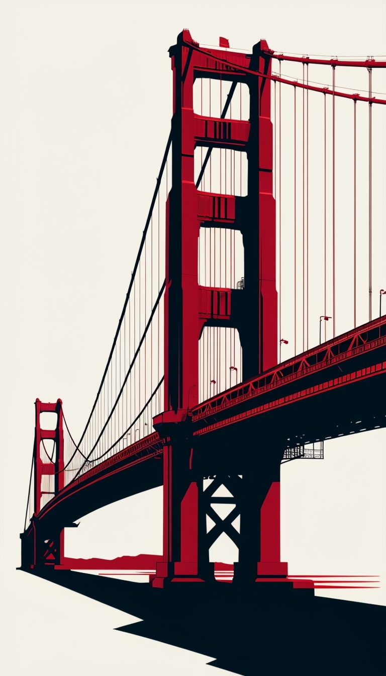 Bold Vermilion Suspension Bridge Silhouette Minimalist Design Mobile Wallpaper