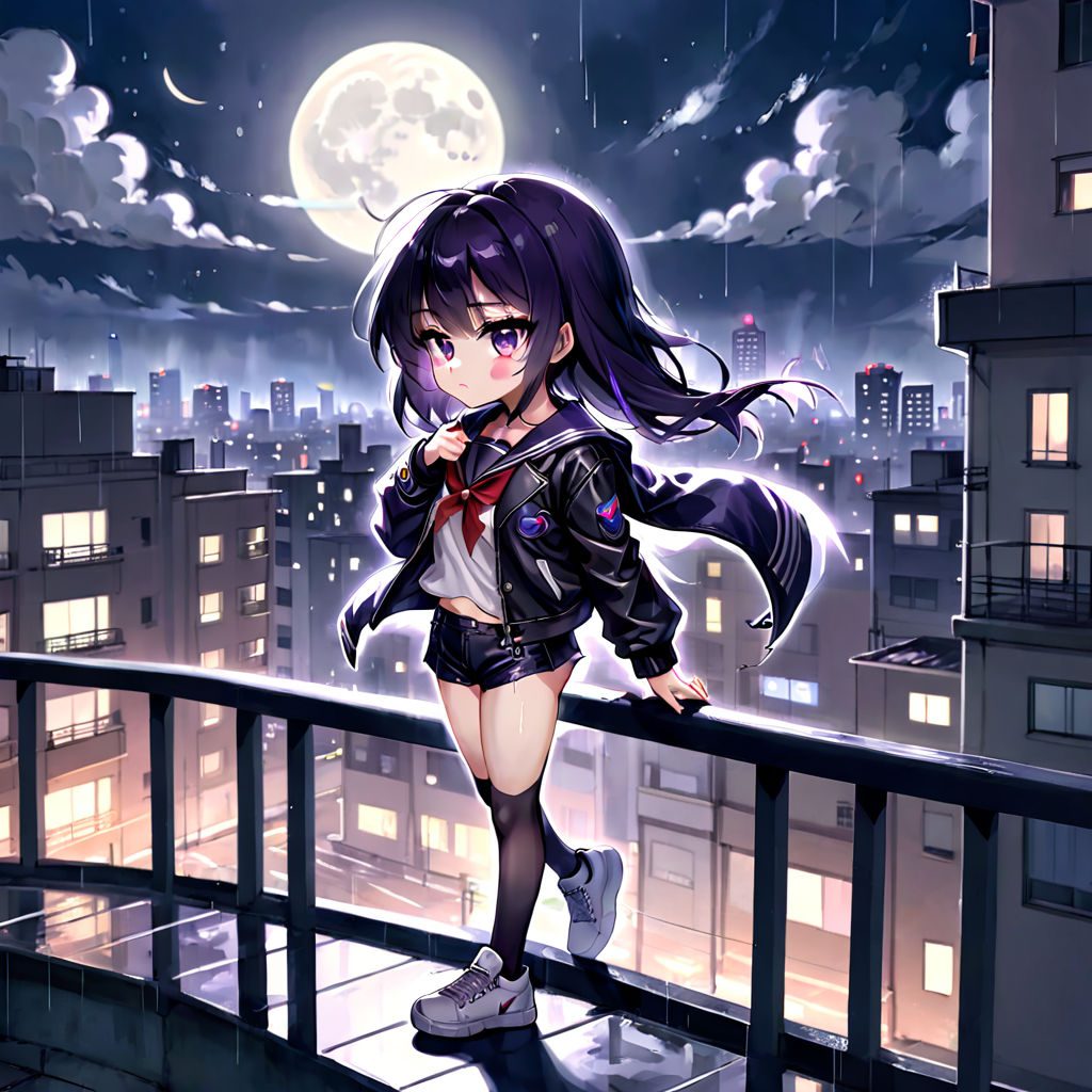 Chibi sailor saturn very slim body leaning over the balcony ... by R D ...