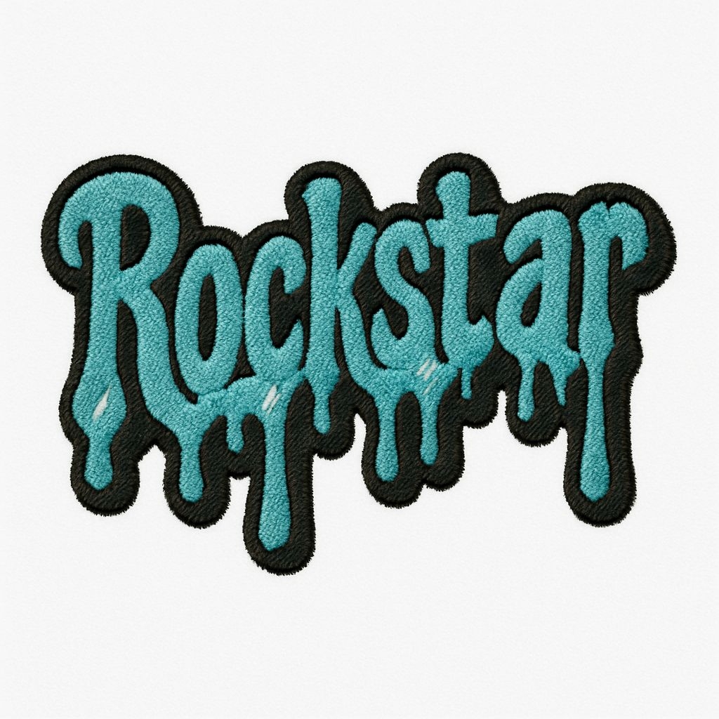 Teal Dripping Rockstar Embroidered Patch for Hats