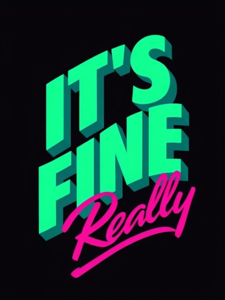 Neon Green It's Fine Retro Graphic Design Poster