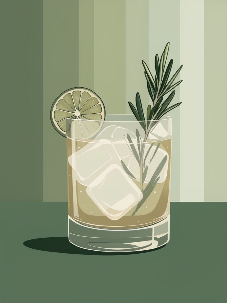 Minimalist Cocktail Glass Illustration on Soft Green Background Poster