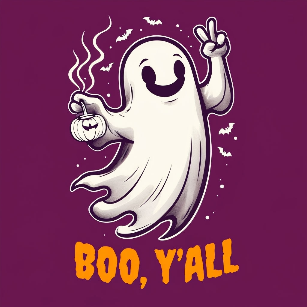 Cheerful Ghost with Lantern and 'Boo Y'all' Text T-Shirt