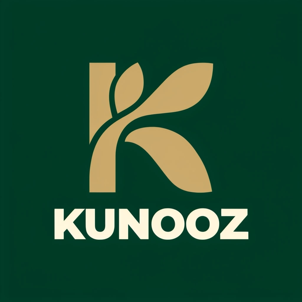 Modern Minimalist KUNOOZ Logo with Leaf Elements