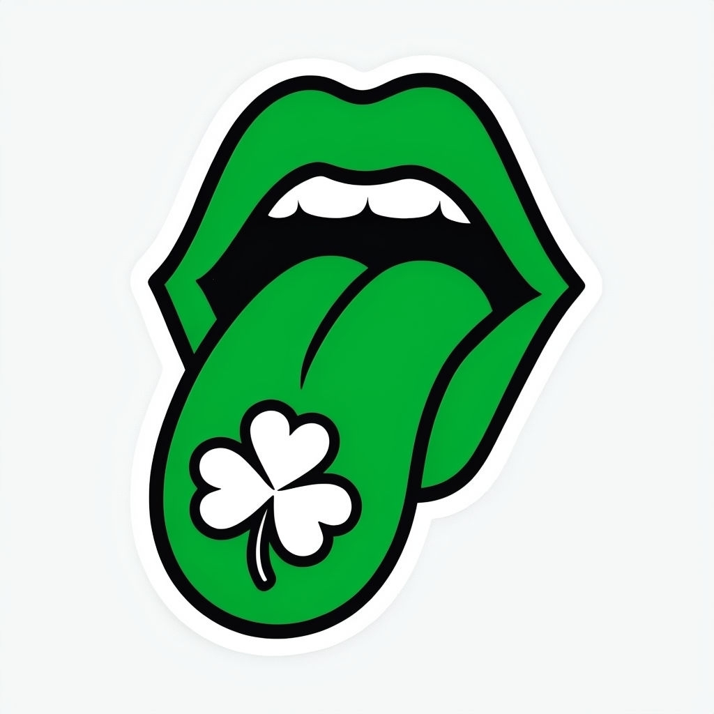 Playful Green Lips with Clover Tongue Minimalist Sticker