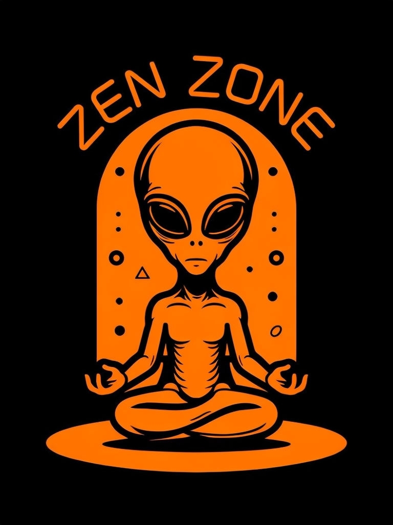 Bright Orange Alien Meditation Zen Zone Graphic T-Shirt