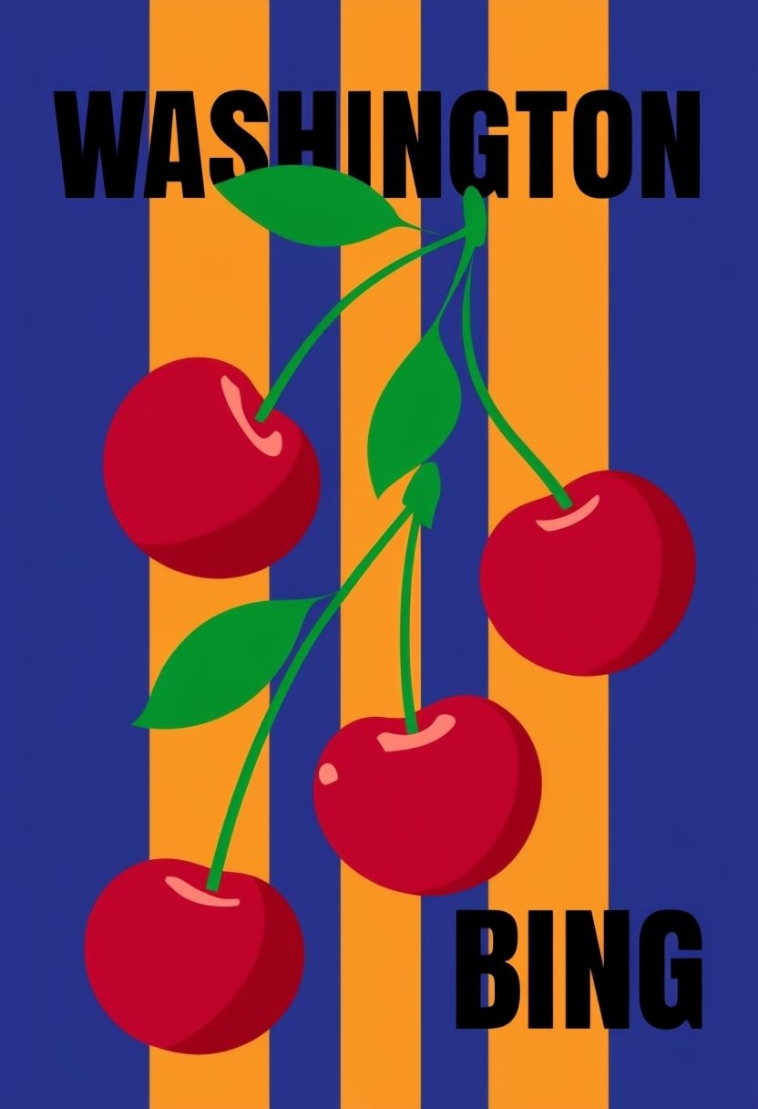 Vibrant Red Cherries with Washington Bing Typography Poster