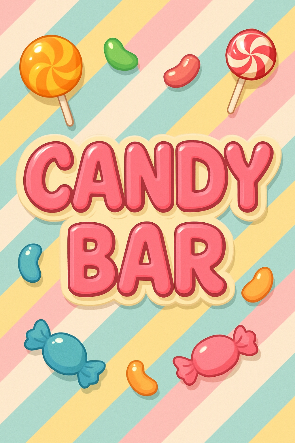Vibrant Candy Bar Illustration with Colorful Candies Event Sign