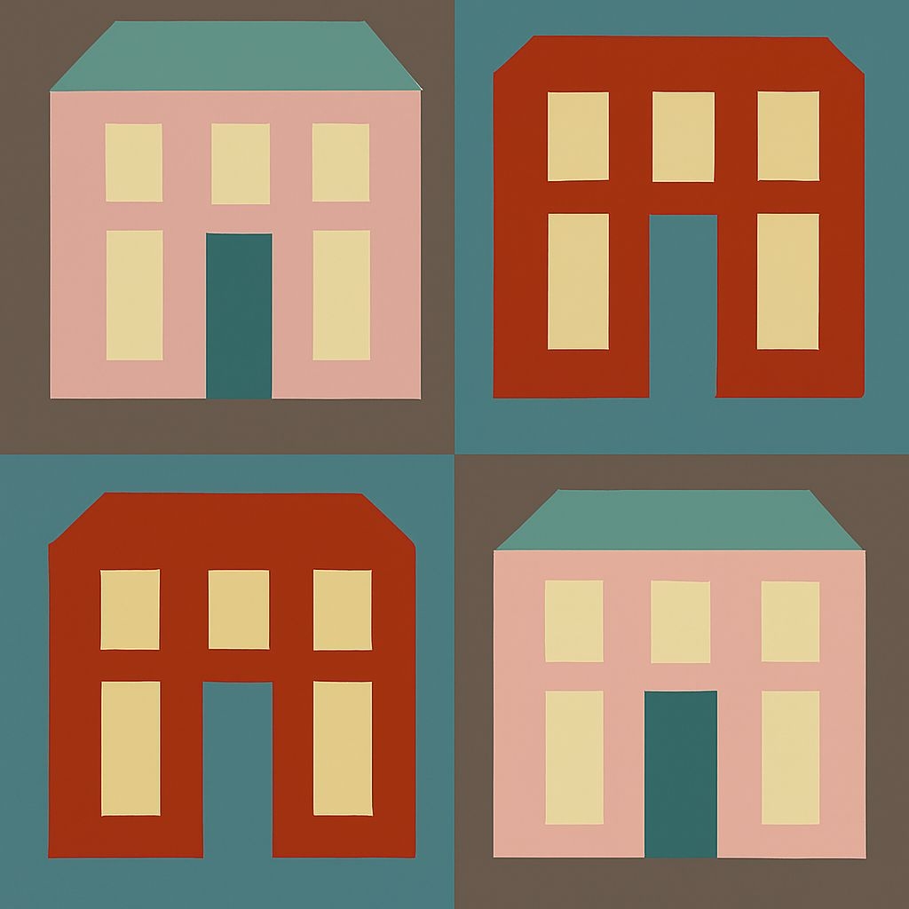 Minimalist Geometric House Grid Illustration Seamless Pattern