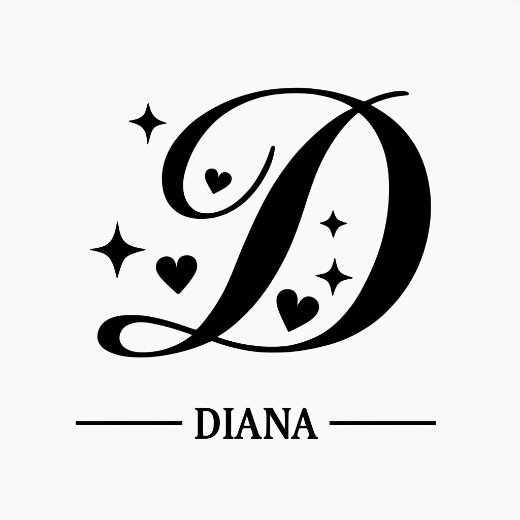 Elegant Decorative 'D' Monogram with Hearts and Stars Design Monogram