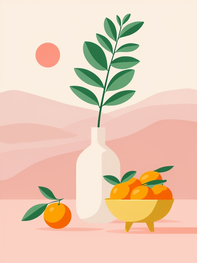 Modern Minimalist Still Life with Vase and Oranges Poster