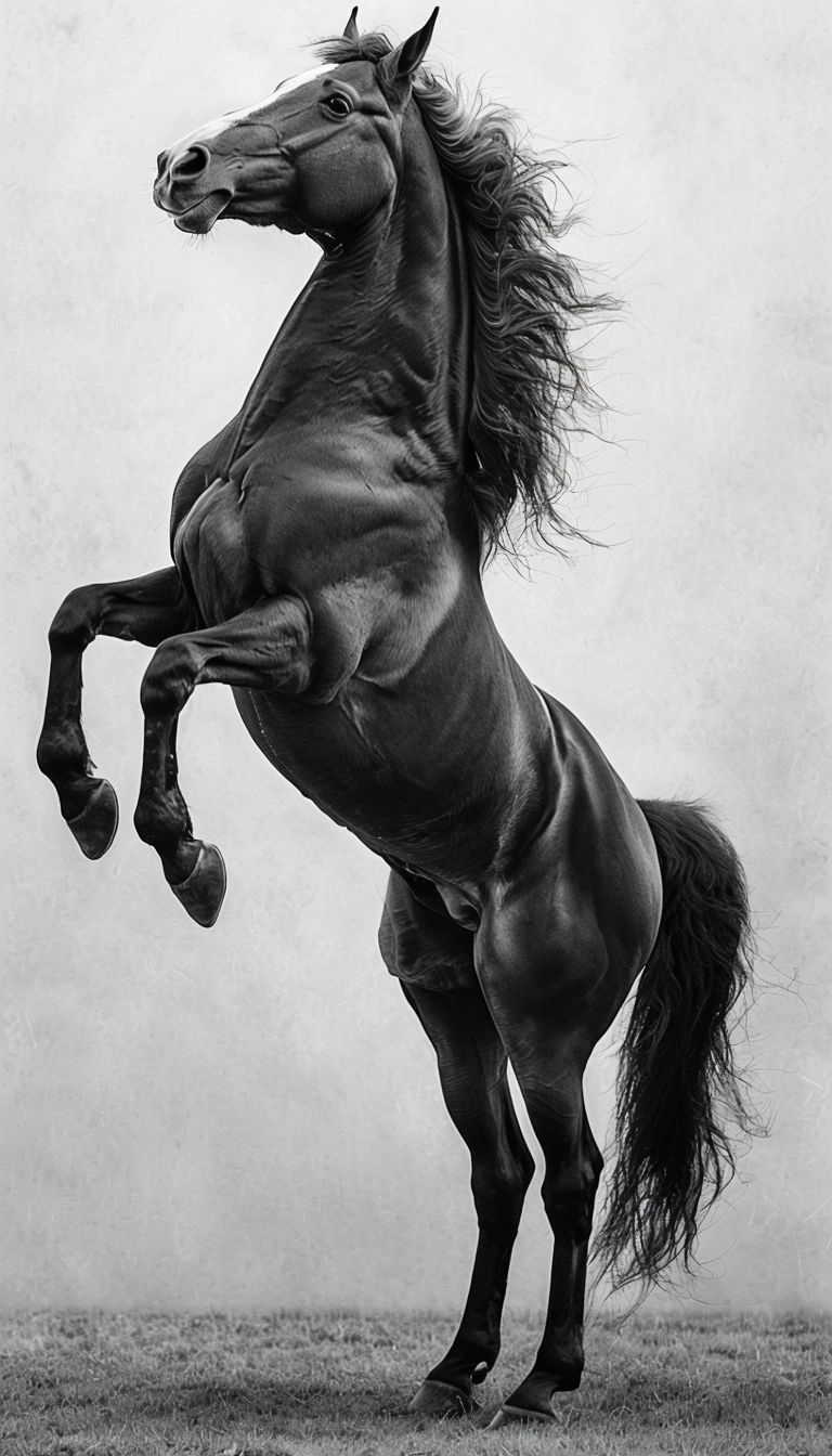 Majestic Black and White Horse in Motion Photography Mobile Wallpaper