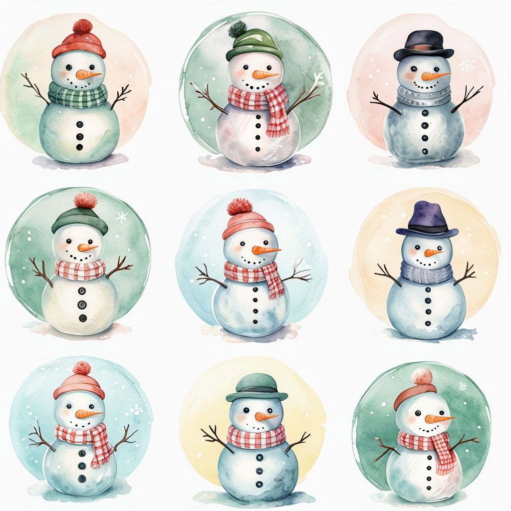 Whimsical Watercolor Snowman Seamless Pattern Design