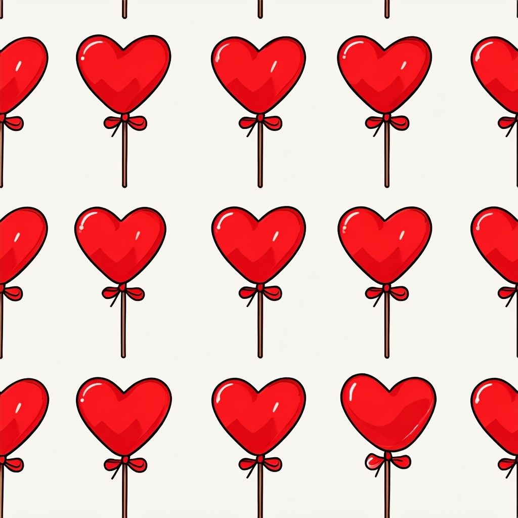 Vibrant Red Heart Lollipops Pattern on Off-White Background Seamless Pattern