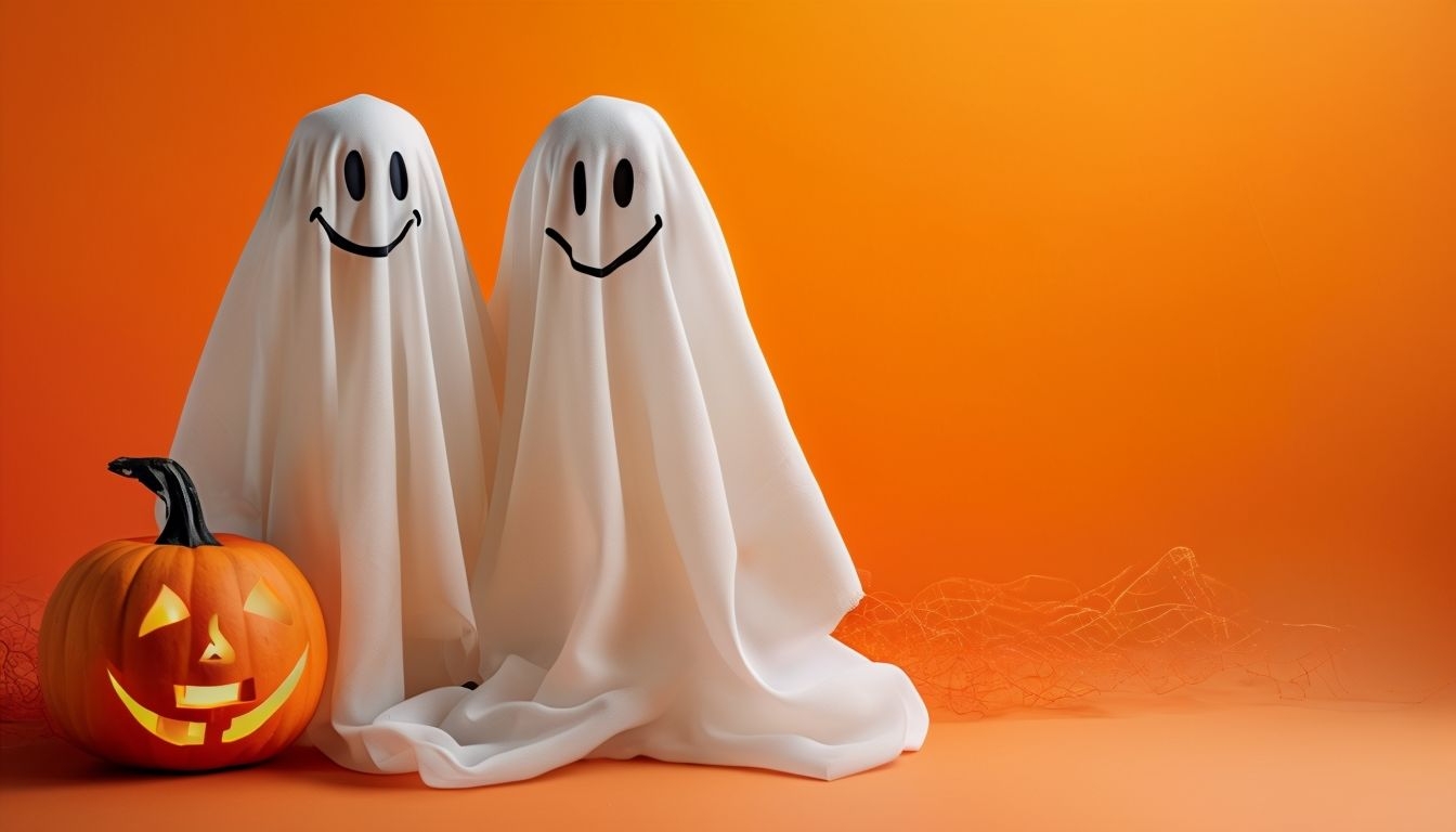 Cheerful Halloween Ghosts and Pumpkin Virtual Background
