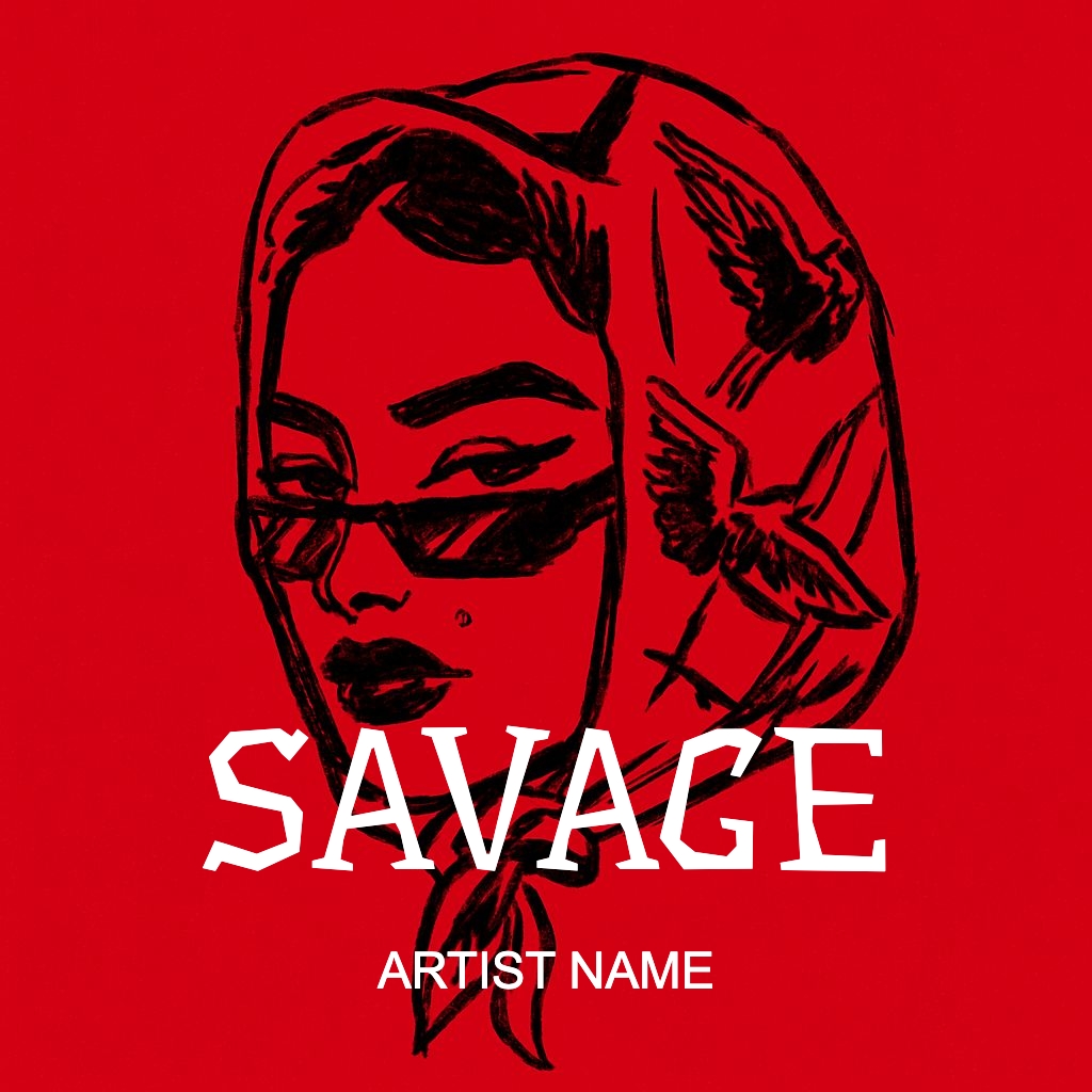 Bold Red Savage Woman Illustration for Album Cover Design Spotify Album Cover