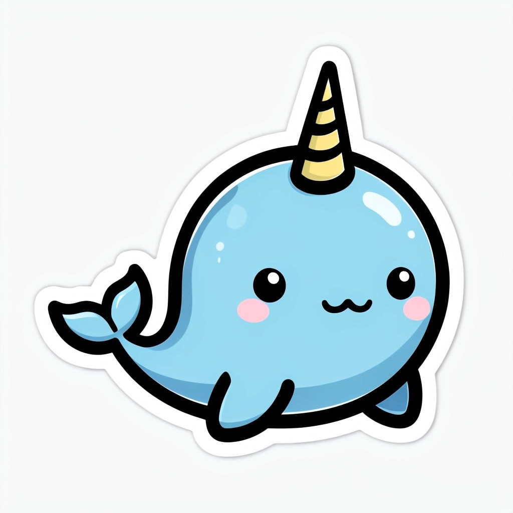 Cute Cartoon Narwhal Illustration with Glossy Finish Sticker