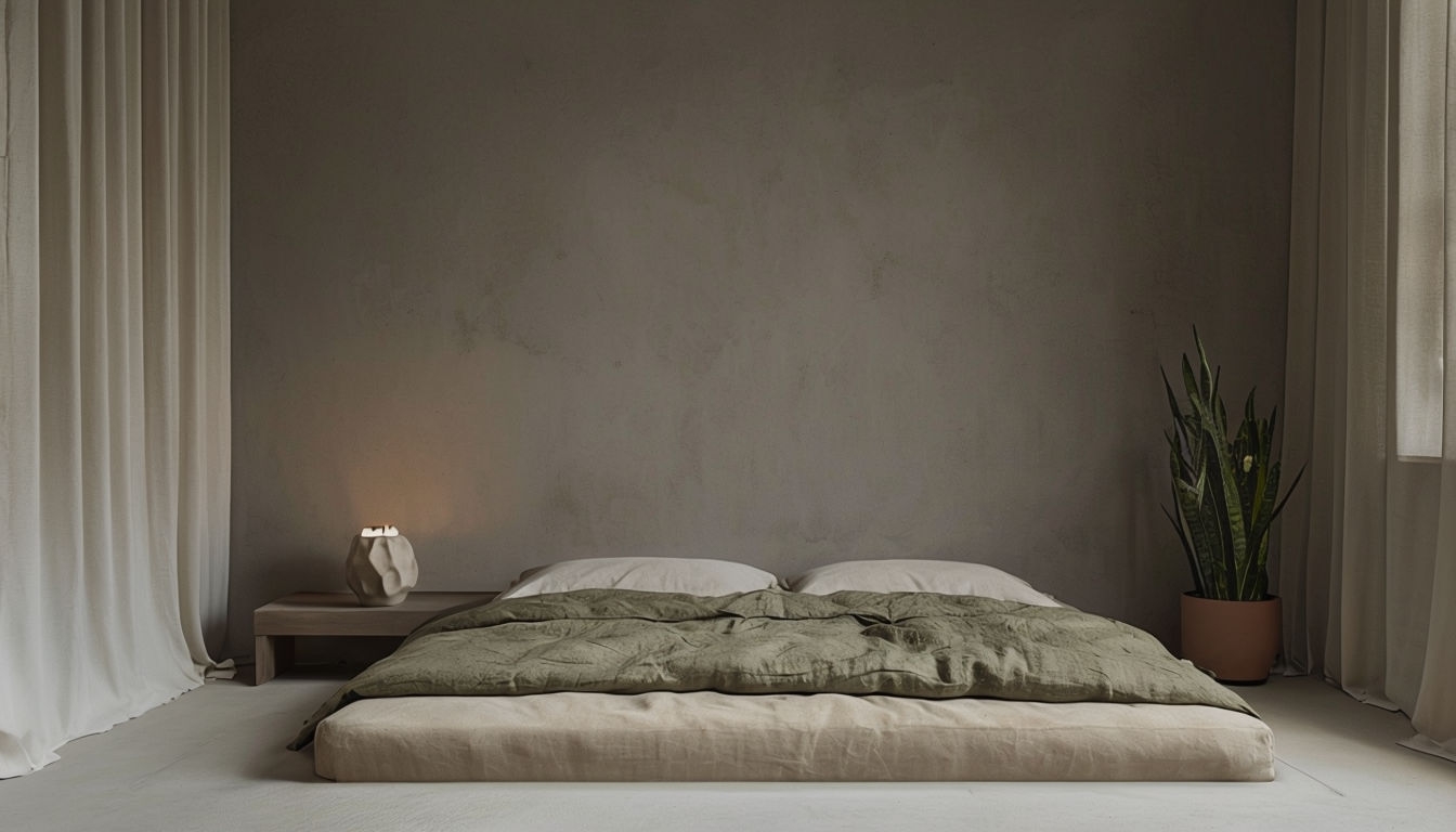 Minimalist Earthy Toned Bedroom Interior Virtual Background